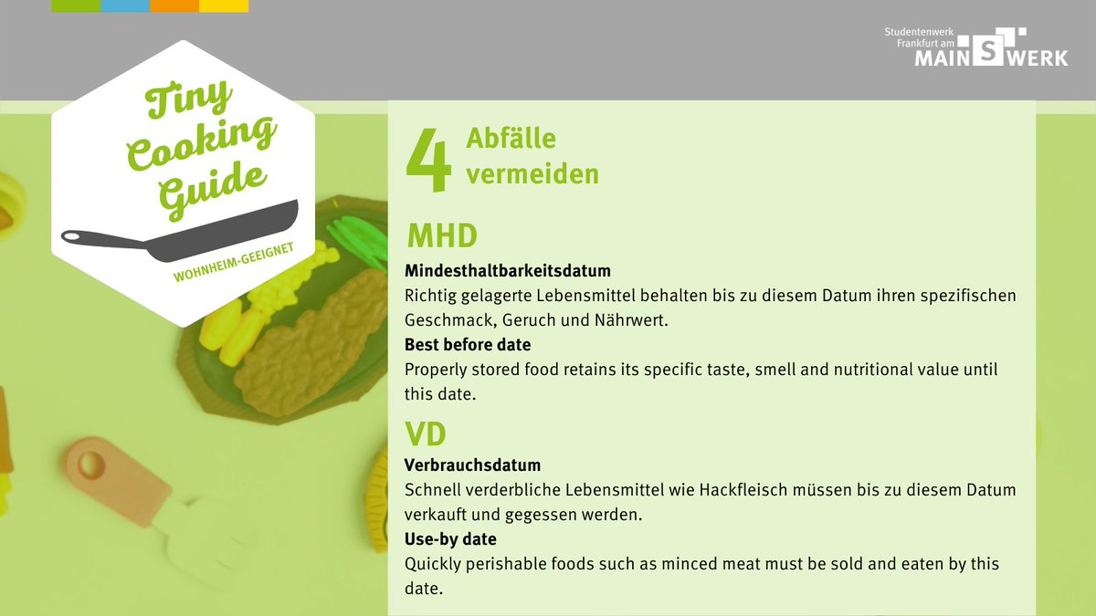 studiwerk_ffm's tweet photo. Dass manche Lebensmittel auch nach dem Ablauf des #Mindesthaltbarkeitsdatums (MHD) gegessen werden können, ist bekannt. Allerdings gibt es einen kleinen aber wichtigen Unterschied zwischen MHD und VD (#Verbrauchsdatum). https://t.co/IoICs0O1Ie