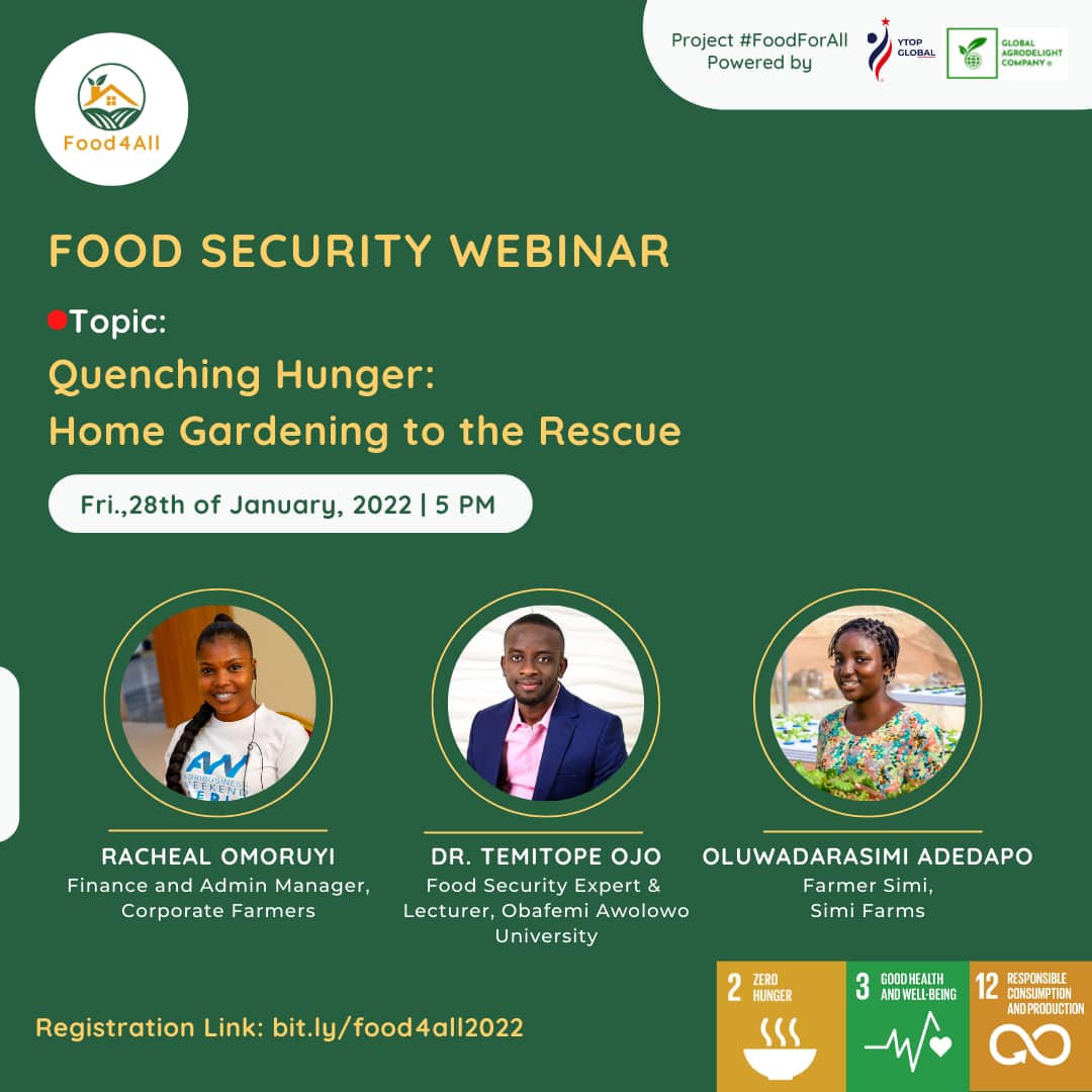 ekundayo_dami1's tweet photo. Want to know how possible this is? Register for the webinar now before it's too late and learn how to start to growing your own food
https://t.co/m5xhXZhTia
#foodforall #foodsecurity #foodaccessibility #sdg #zerohunger #safefood https://t.co/QYHvXnKcol