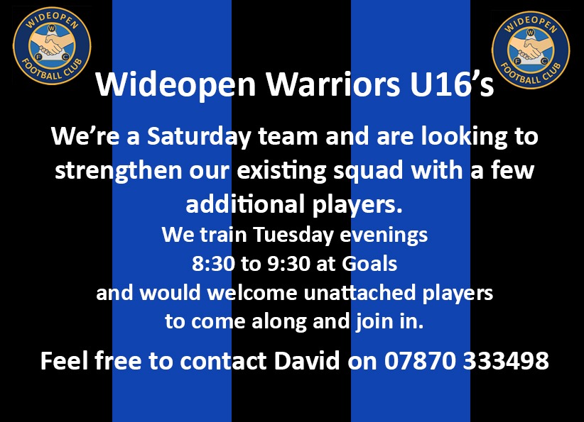 Our Saturday U16s squad is looking for players. Please get in touch if interested