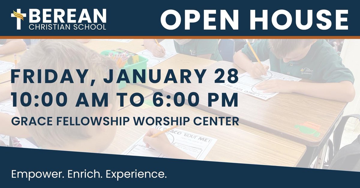 bereanwpb's tweet photo. Today is OPEN HOUSE at Berean Christian School! This is the perfect time to tour our campus and meet our amazing Faculty and Staff. We look forward to meeting you! https://t.co/eih6FzdVZP