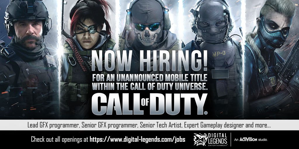 We are looking for passionate talent to work with us on the development of an unannounced mobile title within the Call of Duty®universe. Check out all the open positions at digital-legends.com/jobs.html