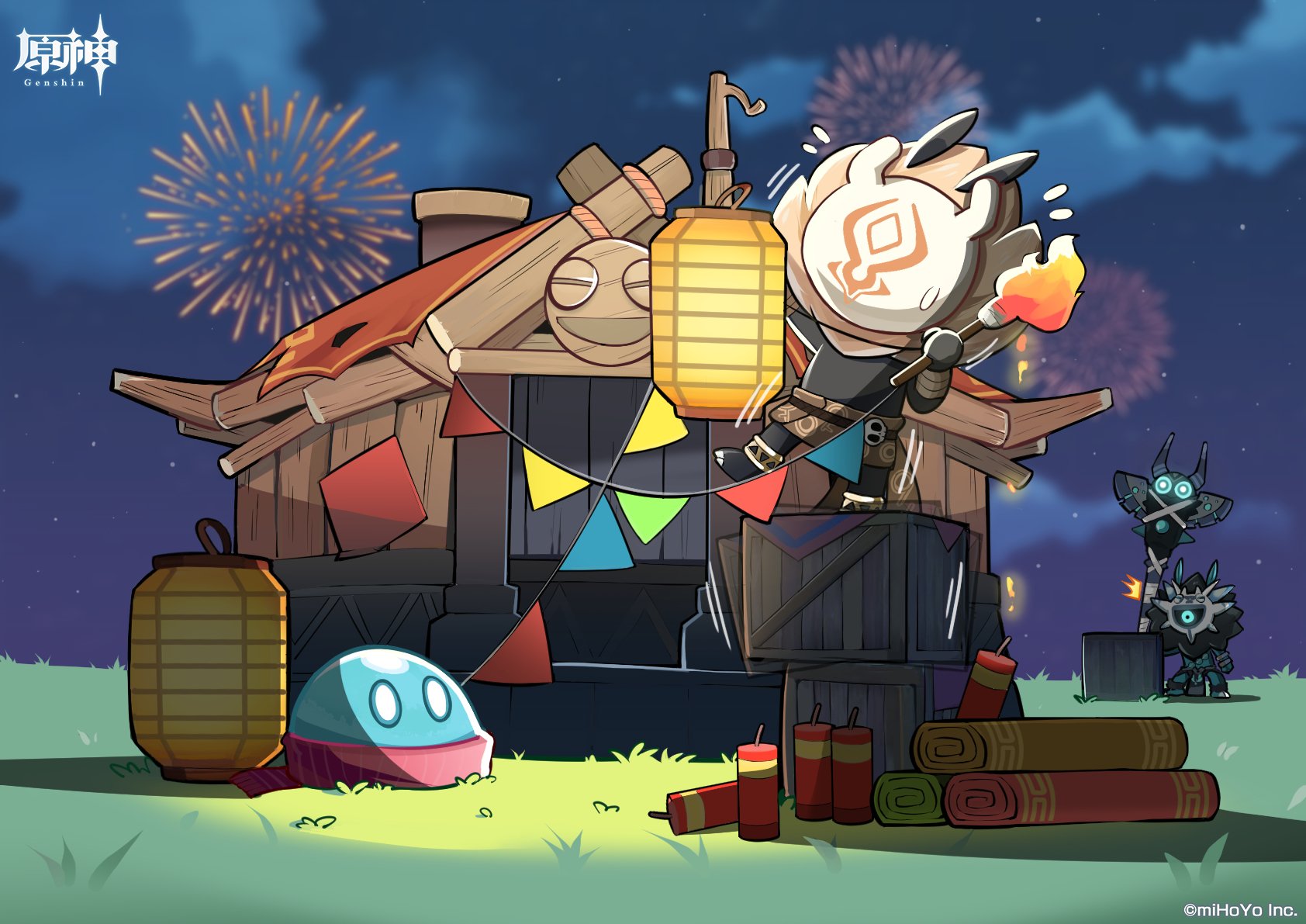 原神 Genshin 公式 ミニイラスト 時間が経つのは早いもので また海灯祭の季節が訪れた 色鮮やかに彩られた璃月港の賑やかな様子を見て ヒルチャールも飾りを用意したくなったみたい 原神 T Co Jqwilrwei9 Twitter