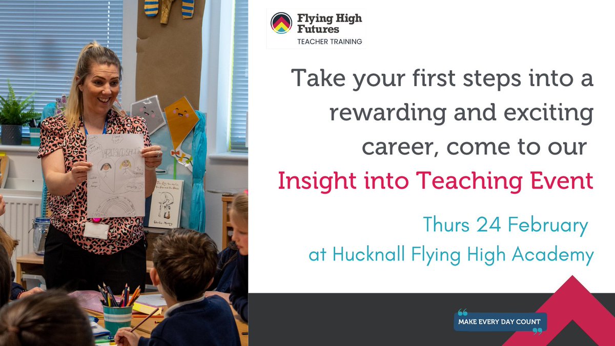 Are you interested in becoming a teacher?
 
Gain an insight into teaching and experience school life first hand <a href="/HucknallFHA/">Hucknall Flying High Academy</a> 
Register here : bit.ly/3ua8dqW 

#myfhpfamily #makeeverydaycount #teachertraining 
<a href="/ILSCITT/">Inspiring Leaders Teacher Training</a>