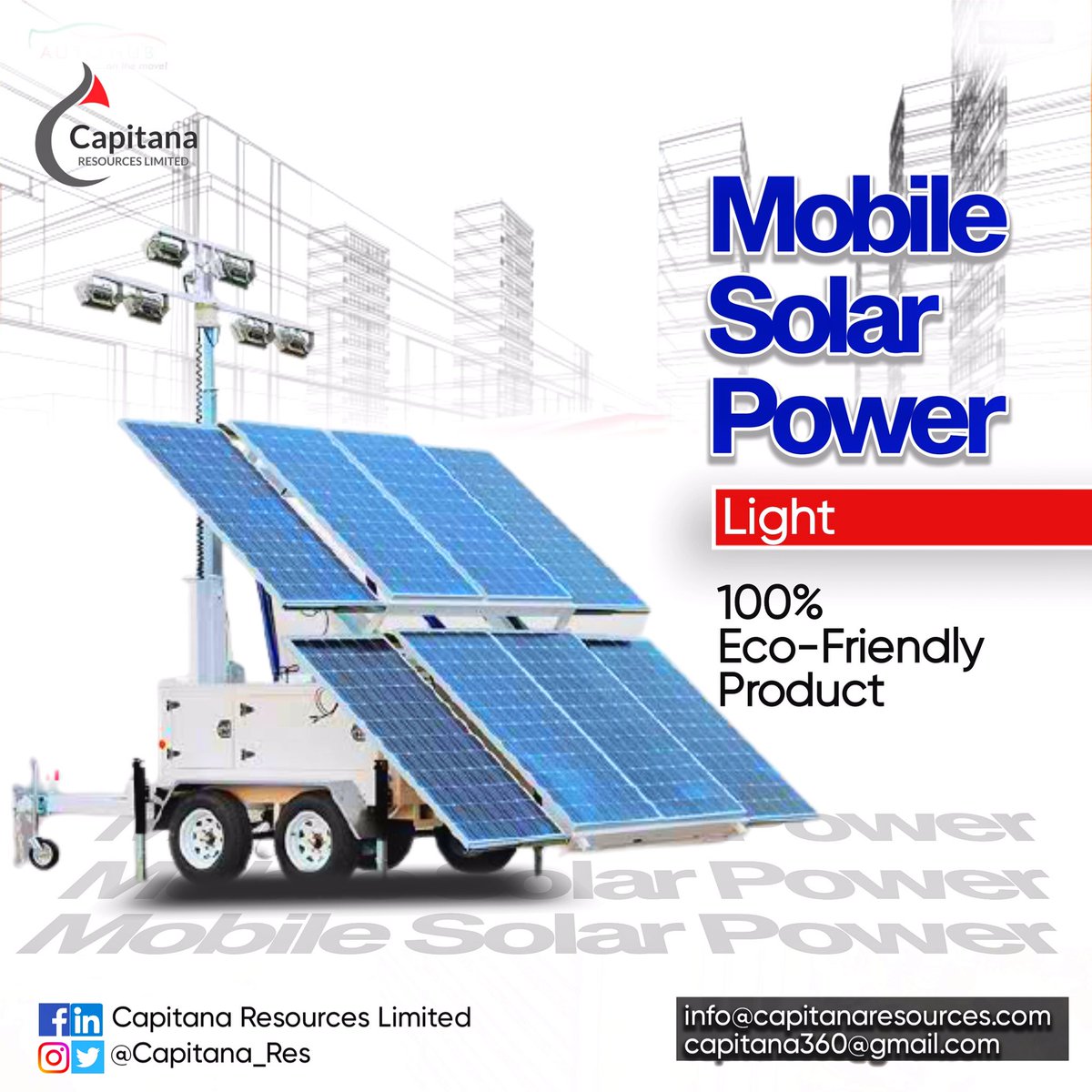 Capitana_Res's tweet photo. With our well experienced experts, Capitana helps you with the provision and installation of Mobile Solar Power light. 
Our products are not environmentally harmful, they are 100% Eco-friendly.
We’re just one call away
Reach out to us today and join the league of satisfied client https://t.co/0D3HuQyNex