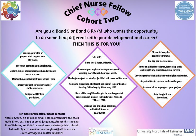 UHL BEE Award (@uhlbeeawards) on Twitter photo Applications to be part of the new programme, UHL Chief Nurse Fellow cohort 2, must be in to your heads of nursing/midwifery by 7th February 2022, 10 days to go! 💪🏼Please DM us for more information
<a href="/nag2710/">Natalie G - RN 💙</a> <a href="/eleanor_meldrum/">Eleanor Meldrum</a> <a href="/RoseWebsternhs/">Rose Webster NHS</a> <a href="/EltonJacqueline/">jacqueline Elton</a> <a href="/AntonellaGhezz4/">Antonella Ghezzi</a> Applications to be part of the new programme, UHL Chief Nurse Fellow cohort 2, must be in to your heads of nursing/midwifery by 7th February 2022, 10 days to go! 💪🏼Please DM us for more information
<a href="/nag2710/">Natalie G - RN 💙</a> <a href="/eleanor_meldrum/">Eleanor Meldrum</a> <a href="/RoseWebsternhs/">Rose Webster NHS</a> <a href="/EltonJacqueline/">jacqueline Elton</a> <a href="/AntonellaGhezz4/">Antonella Ghezzi</a>