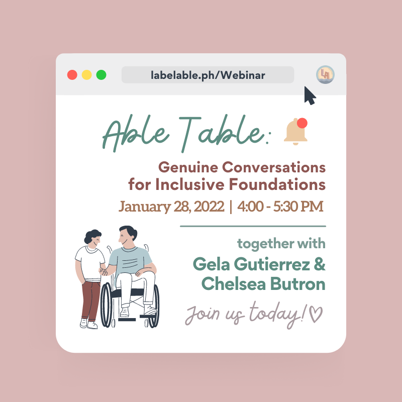 labelable_ph's tweet photo. Tick-tock, tick-tock! ⏰ 

Have you registered for today’s webinar entitled, “Able Table: Genuine Conversations for Inclusive Foundations?” 💁🏻‍♀️

#LabelAble
#DisablingAbleism
#EmbracingIndividualism

(1/3) https://t.co/I9SBeZ6iyE