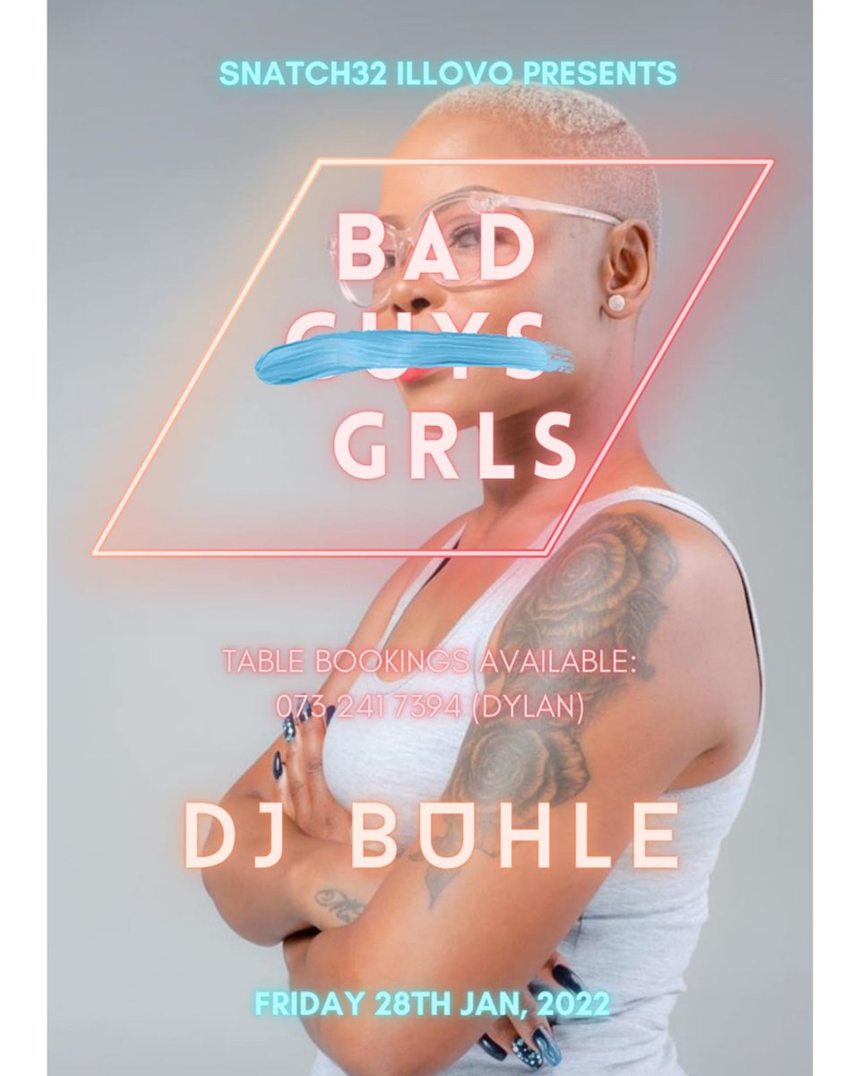 DJ_Buhle's tweet photo. Doing a 1am set later today...
Come through and join the ladies @DJLadyLea @AbbyNurock @djchecherry @jessismerk & @tamaradey ...
Out at #Snatch32 ( Illovo) TABLE BOOKINGS AVAILABLE.
#BadGrls #WomenInDanceMusic #BezuliChronicles #DjBuhle ππ½ https://t.co/WyWqgjtSPT