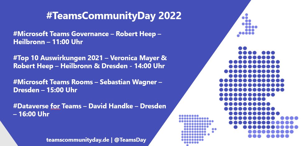 #Teamscommunityday2022 - Heute geht's los ab 10:00 Uhr 
Link zum Event: lnkd.in/e4BAuDpq
Link zur Anmeldung: lnkd.in/eeuQuTn3
und dann Später in den vielen Locations mit vielen spannenden Sessions wie z.B.: