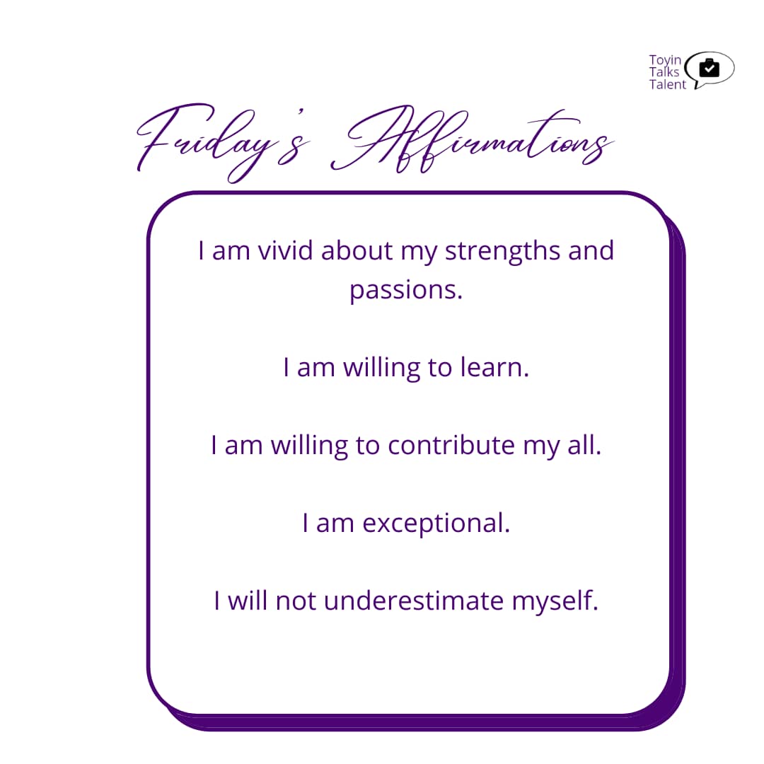 toyintalktalent's tweet photo. Day 5 of 30. Stop scrolling for a second and say those words to yourself. You've got what it takes!
#toyintalkstalent #t3network #t3nextchapter #talent #career #skills #30daysofaffirmation #workingthetalk https://t.co/NzqKdmrJW9