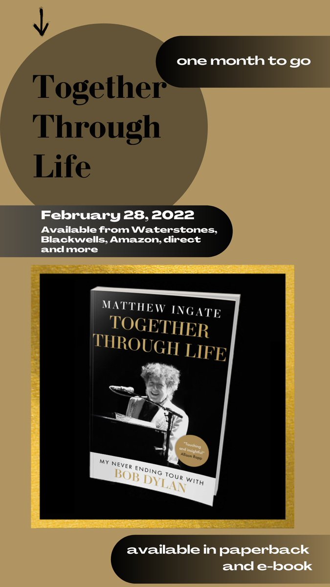 t0mbstoneblues's tweet photo. Together Through Life is out in paperback / e-book in one month! It's about Bob Dylan concerts; following him from city to city, country to country and show to show. To win a free copy RT this and tell me your own best Never Ending Tour story with the hashtag #TogetherThroughLife https://t.co/OQ4kOJ751I