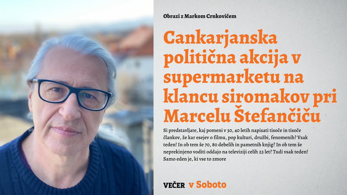 Jutri je <a href="/vecer/">Večer</a> #vSoboto. Marcela Štefančiča / @StudioCity_ je obiskal <a href="/crnkovic/">Marko Crnkovič</a>.