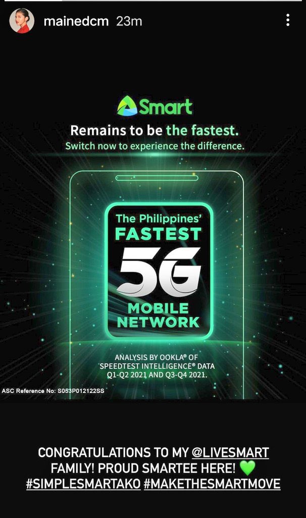 sofiadeicm's tweet photo. Maine’s IGS!
Congratulations, @LiveSmart 🎉
Proud Smartee here!💚
#MaineForSmart
#SimpleSmartAko
#MakeTheSmartMove
MAINE MENDOZA SimpleSmartAko
#MaineMendoza @mainedcm https://t.co/CgGUL8mhqL