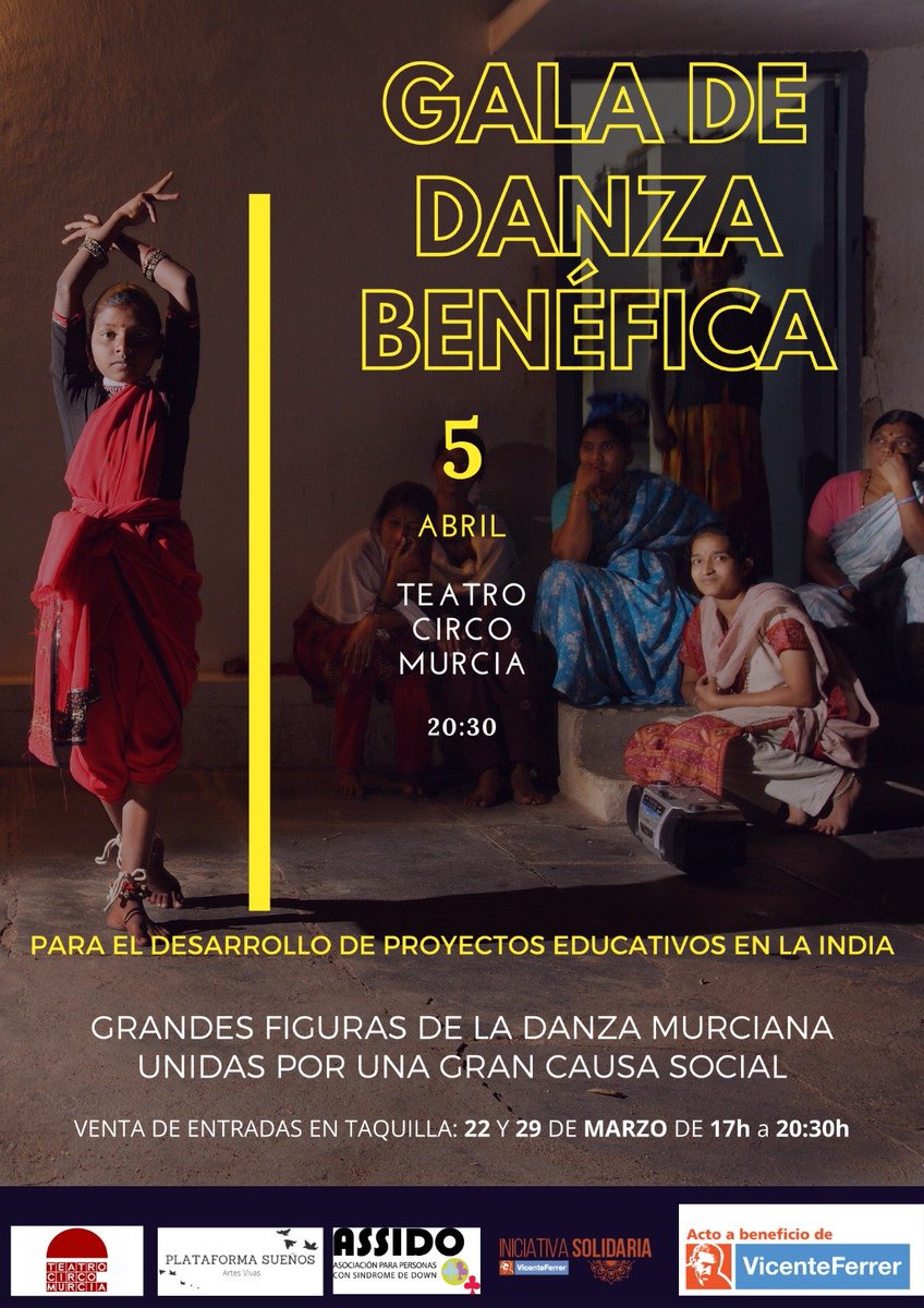 UCAM_Danza's tweet photo. 📢L@os profesionales de la danza murciana unidas por una gran causa social ❗
➡️La Fundación Vicente Ferrer celebra el 5 de abril en @teatrocircomur la gala benéfica para el desarrollo de proyectos educativos en la India
➡️Venta de entradas en taquilla 
22 y 29 marzo ❗ https://t.co/FmSp8SiZPb