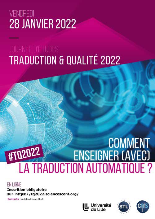 Master_TSM's tweet photo. Aujourd’hui, les étudiant(e)s assistent à une journée d’études « Comment enseigner (avec) la #traduction #automatique » @univ_lille @STL_ULille #TQ2022

Infos : https://t.co/1yUj9nBwee https://t.co/6qvLuAuTb3