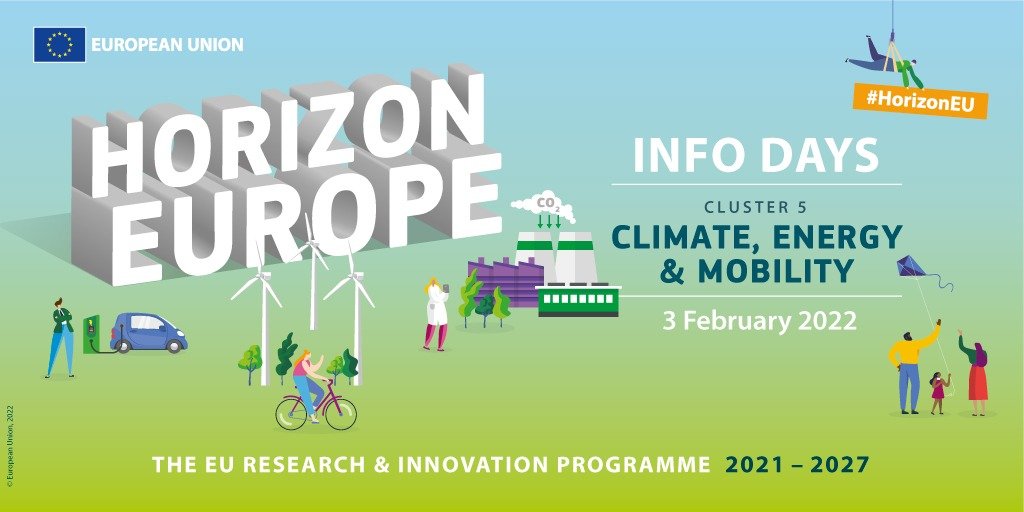 GreenovateEU's tweet photo. 🔔 The #HorizonEU #Climate, #Energy &amp; #Mobility Info Day is happening next Thursday 3 February!

7⃣4⃣ Cluster 5 topics will be presented, covering #batteries, #renewableenergy, zero-emission #roadtransport, #aviation, and many more.

🔗 Follow online at https://t.co/56xXw0kmIh https://t.co/WpgdEpiJYu