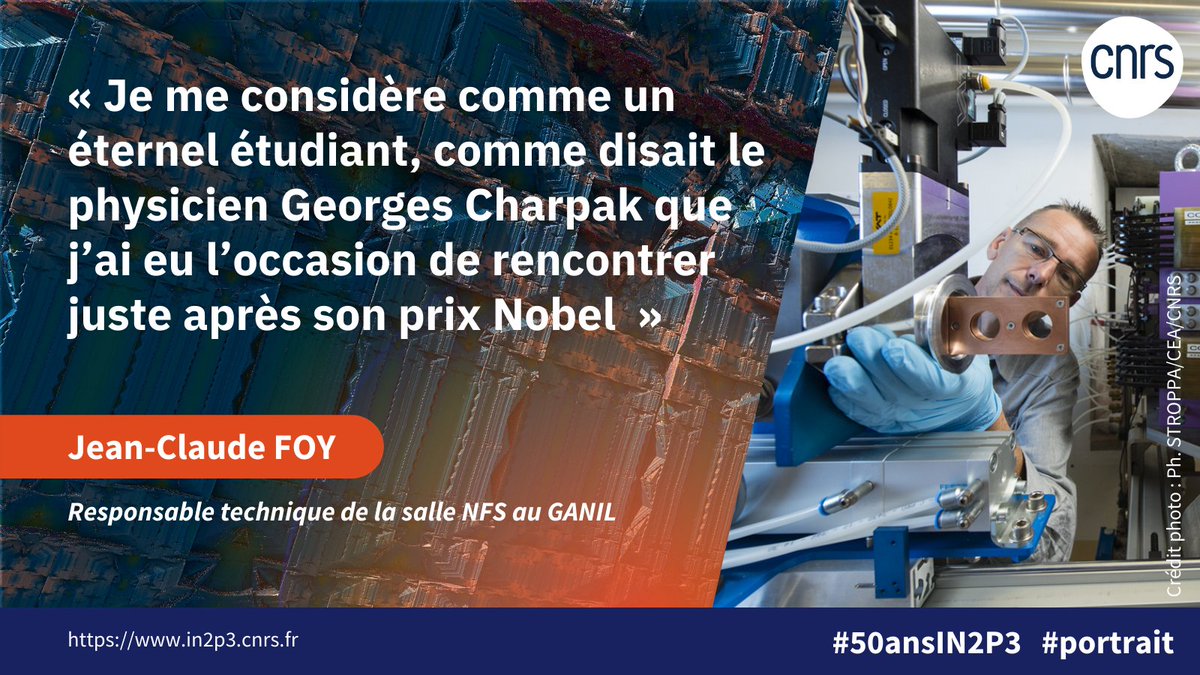 CNRS_IN2P3's tweet photo. #50ansIN2P3 #Portrait | Coup de projecteur sur les femmes et les hommes de l'#IN2P3 dont les métiers illustrent la diversité de notre institut. Découvrez leur histoire et la passion qui les anime. Cette semaine : Jean-Claude Foy, un destin au #GANIL.
👉 https://t.co/NQgQwXXvnY https://t.co/A6LUTCiY1n