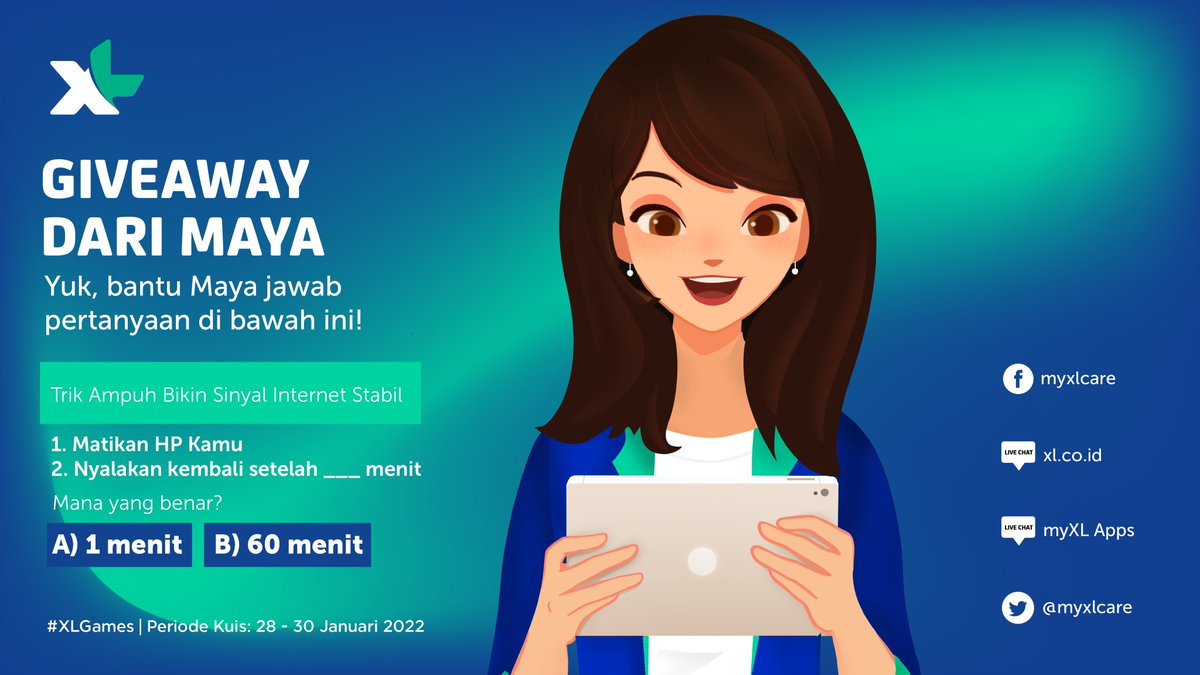 🚨 GIVEAWAY ALERT 🚨 
 
MAYA mau berbagi hadiah berupa Pulsa XL/AXIS dengan Total 1 Juta Rupiah untuk 5 orang beruntung!
 
Kamu WAJIB untuk:
➡️ Follow akun Twitter <a href="/myXLCare/">myXLCare</a>
➡️ RT &amp; Like tweet ini
➡️ Jawab pertanyaan sebanyak mungkin dengan benar
➡️ Gunakan hashtag #XLGames