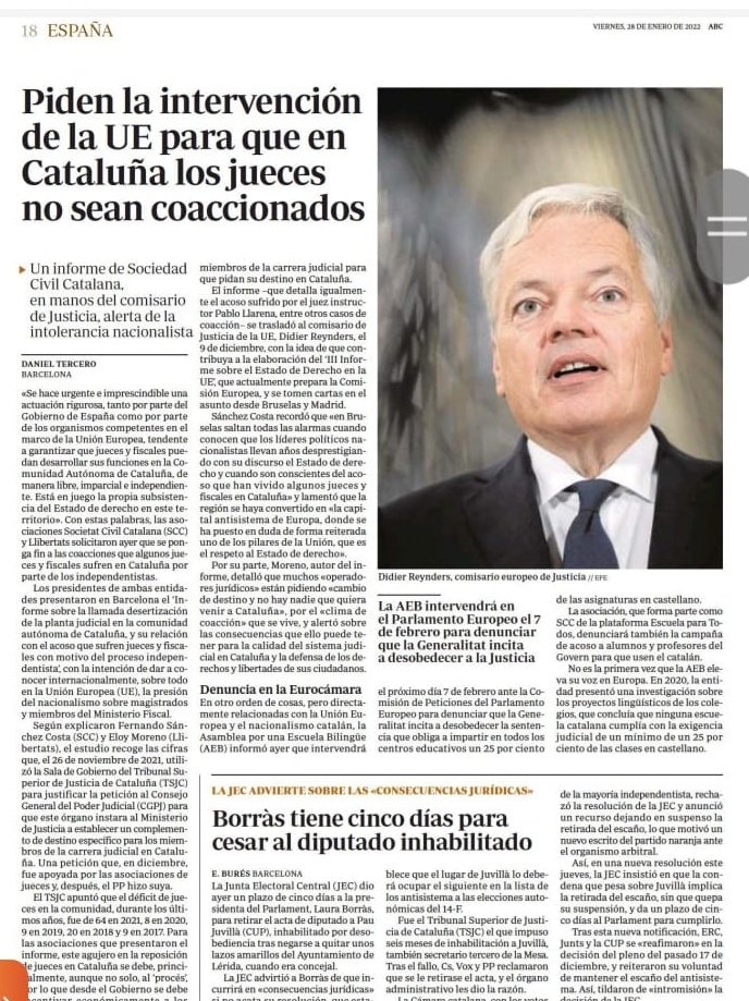 Societatcc's tweet photo. 👩‍⚖️ Jueces y fiscales deben poder trabajar sin coacción y con plenas garantías en Cataluña. 

🗞 Gracias a @abc_es por hacerse eco de nuestra iniciativa en Bruselas. https://t.co/8KjoFdBQCb