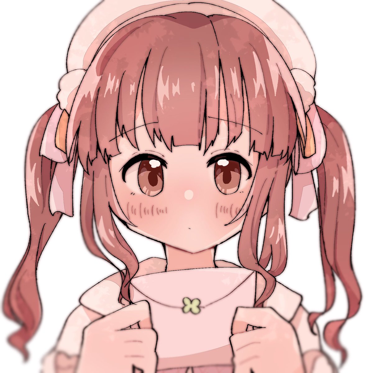 ogata chieri 1girl solo twintails hat blush white background looking at viewer  illustration images