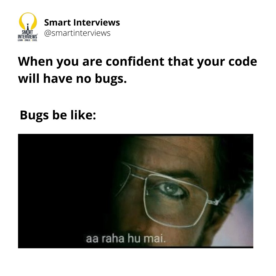 smart_interview's tweet photo. Relatable? Bugs are like annoying relatives or say Bin Bulaye Mehmaan
.
#bugs #codingmeme #coderlife #bugsincode #smartinterviews https://t.co/scUmqW3pEV