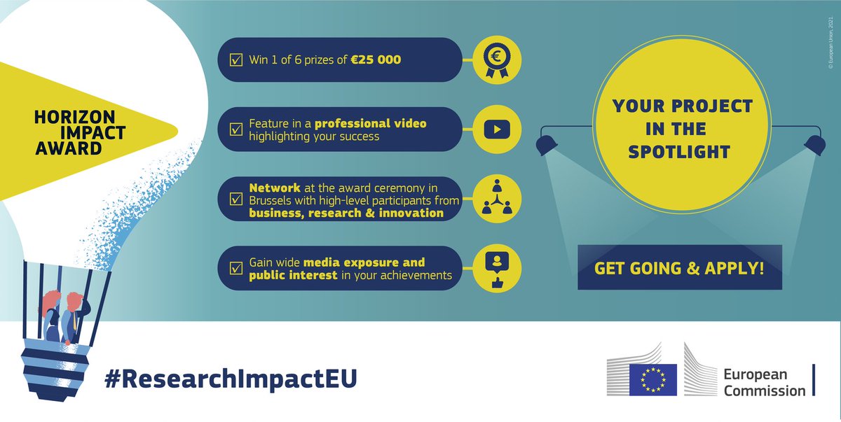 HorizonEU's tweet photo. 🔬Have you completed a #FP7 or #H2020 project and leveraged the research results to create an impact on society? 🌱⚕️

Apply now for the #HorizonImpactAward! 🏆 

Learn more👉https://t.co/L4SVb1PD22

#ResearchImpactEU https://t.co/tQx7PMuG8E