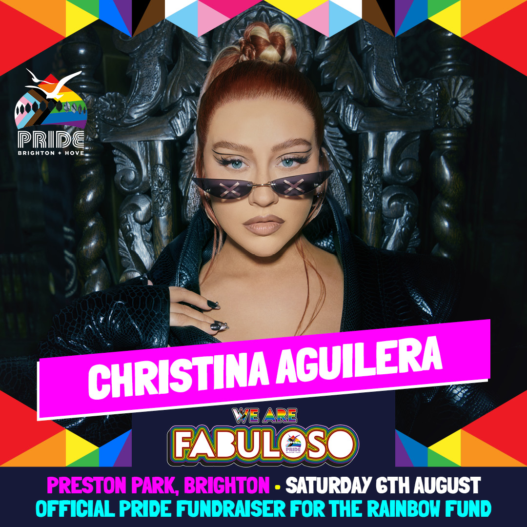 Brighton & Hove Pride (@pridebrighton) on Twitter photo SATURDAY MAIN STAGE ALERT!
Global Superstar Christina Aguilera <a href="/xtina/">Christina Aguilera</a> is confirmed to headline We Are Fabuloso on Saturday 6th August 2022, Brighton & Hove Pride’s official fundraiser for <a href="/BH_RainbowFund/">Rainbow Fund</a>
Tickets available now: pride-tickets.org
#Pride30 #WeAreFabuloso SATURDAY MAIN STAGE ALERT!
Global Superstar Christina Aguilera <a href="/xtina/">Christina Aguilera</a> is confirmed to headline We Are Fabuloso on Saturday 6th August 2022, Brighton & Hove Pride’s official fundraiser for <a href="/BH_RainbowFund/">Rainbow Fund</a>
Tickets available now: pride-tickets.org
#Pride30 #WeAreFabuloso