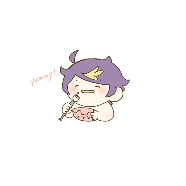 fork 1boy male focus holding fork solo purple hair streaked hair  illustration images