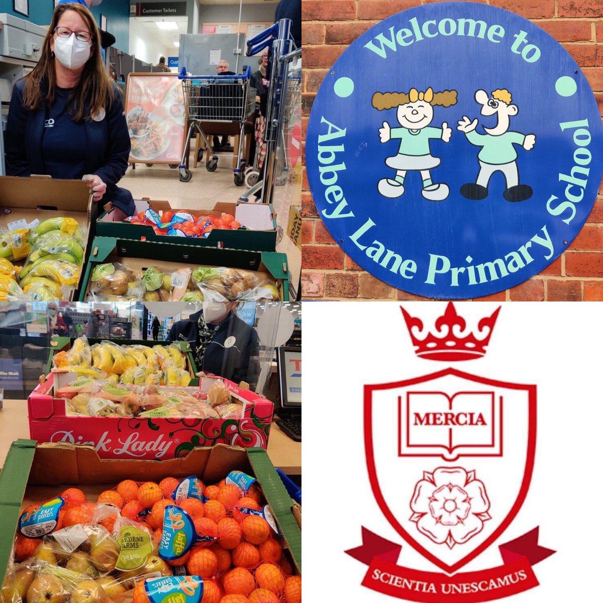 A snap shot of all things community at Tesco Abbeydale over the last few weeks! Fruit donations to <a href="/abbeylanepri/">Abbey Lane Primary</a> &amp; <a href="/MerciaSchool/">Mercia School</a>, donation of plant pots &amp; items for <a href="/BensCentre/">Bens Centre For Vulnerable People Sheffield🍊</a> &amp; supporting Christmas tree collection with space for storage in aid of <a href="/SheffChildrens/">Sheffield Children's</a> ❤️💙 #Sheffield
