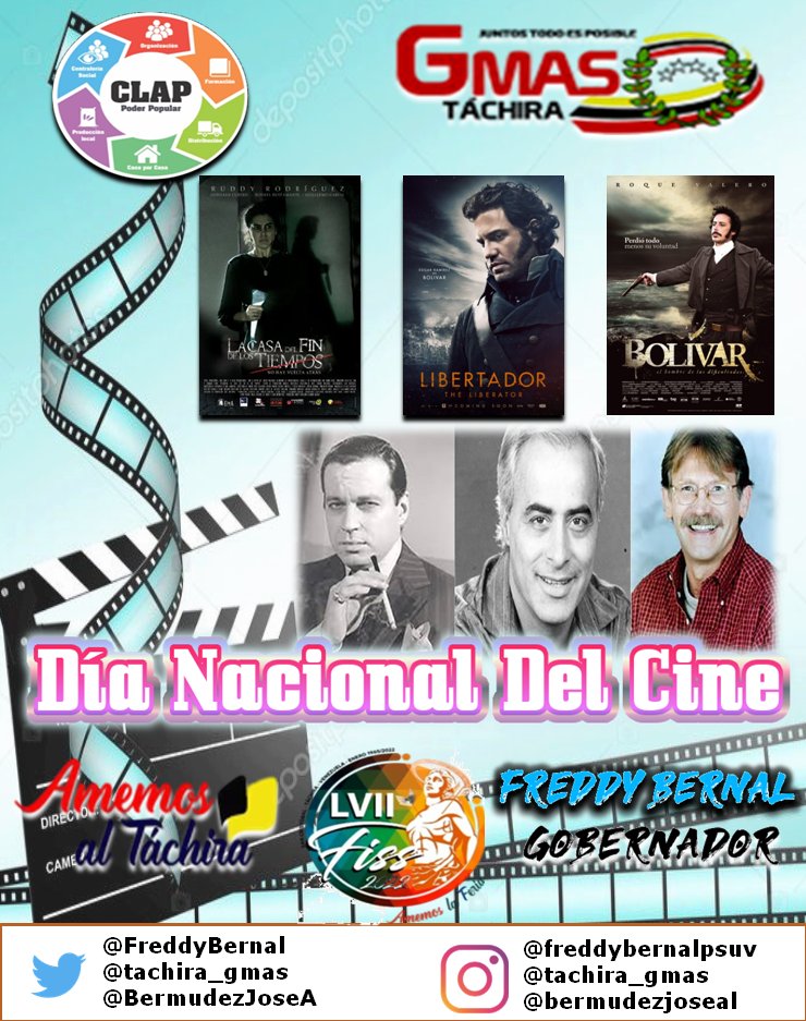 #Efemerides El #28Enero de cada año se celebra en Venezuela el Día Nacional del Cine como recordatorio de la exhibición de las primeras cintas realizadas en el país en 1.897 <a href="/NicolasMaduro/">Nicolás Maduro</a> <a href="/FreddyBernal/">Freddy Bernal</a> <a href="/BermudezJoseA/">Bermúdez José</a> #ReporteBernal #VivaElCineVenezolano