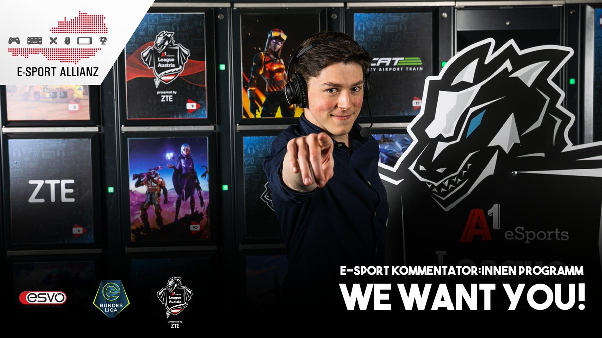 A1eSports_AT's tweet photo. WE WANT YOU👀
Gemeinsam mit dem @esvoe & der @eBundesliga_at suchen wir Nachwuchstalente für das E-Sport Kommentaror:innen Programm 🎙️
Bewirb dich bis zum 8. Februar und vielleicht stehst du bald auf den größten E-Sport Bühnen Österreichs 🇦🇹
Alle Infos: https://t.co/OSsdx0b2EH https://t.co/qcl4E6PJE5