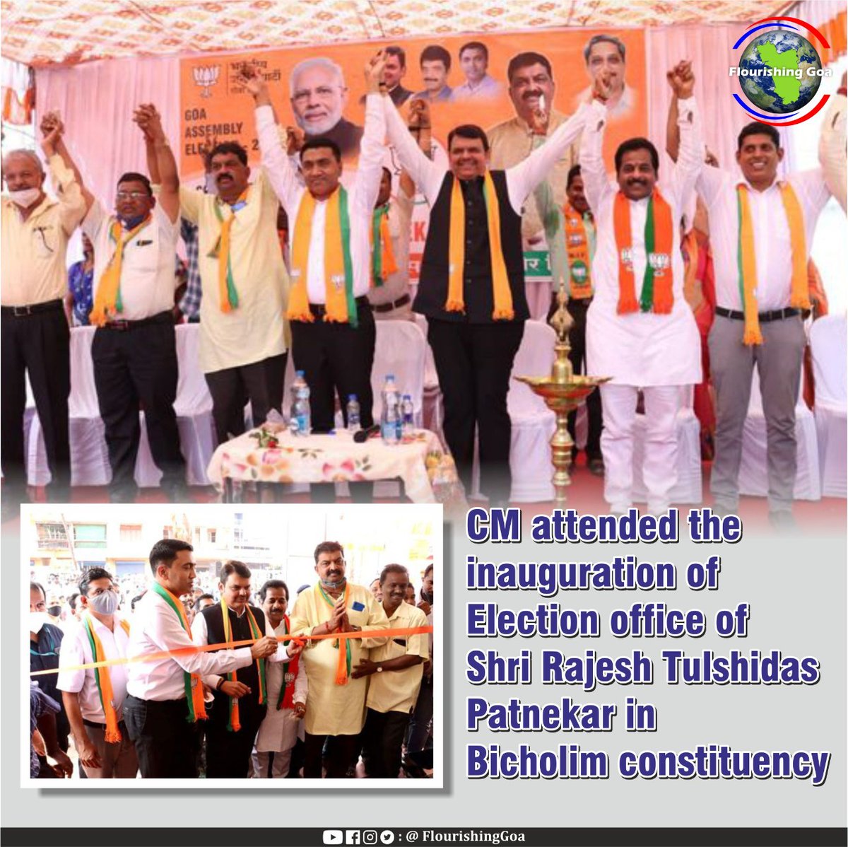 FlourishingGoa's tweet photo. CM attended the inauguration of Election office of Shri Rajesh Tulshidas Patnekar in Bicholim constituency. https://t.co/v09GsKTjNo