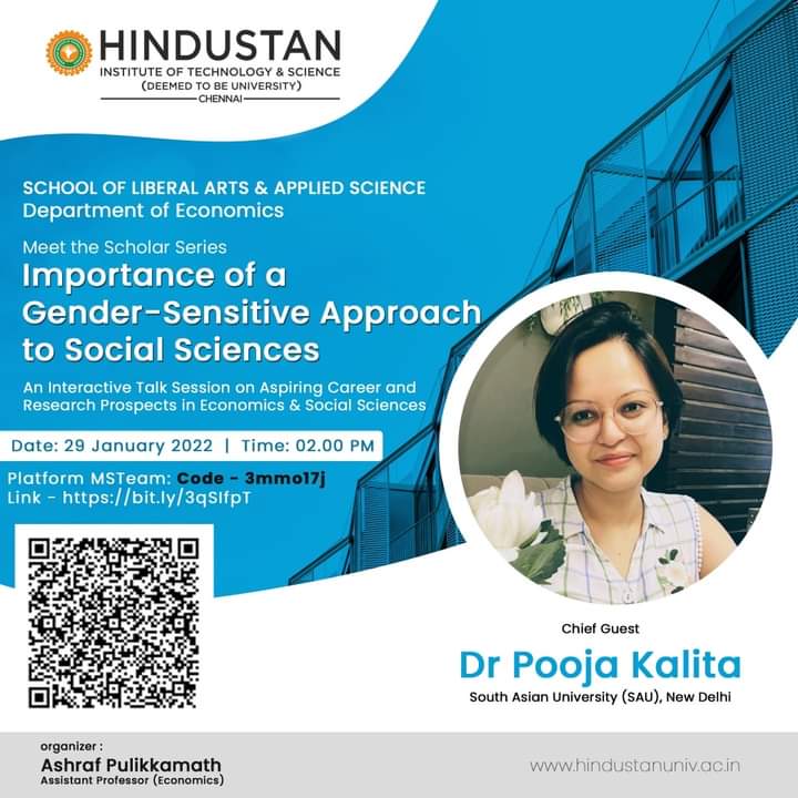 HindustanUni's tweet photo. The Department of Economics cordially invites you to the second talk in its unique 'Meet the Scholar Series' - a platform for interaction on aspiring career & research prospects in liberal arts.
#Meetthescholarseries #slaas #HITS #MyHindustan #Hindustan4.0 https://t.co/MyTQOgqP88