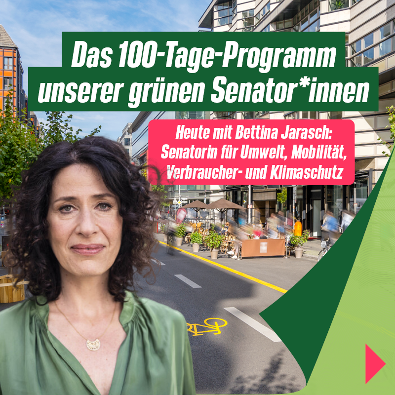 gruene_berlin's tweet image. In der ersten unserer dreiteiligen Reihe zum #100TageProgramm des Senats stellen wir euch heute die Projekte der Senatsverwaltung @SenUMVKBerlin vor. Grüne Senatorin @Bettina_Jarasch geht bereits in den ersten 100 Tagen wichtige #Zukunftsthemen für #Berlin an. 
Schaut her 👇