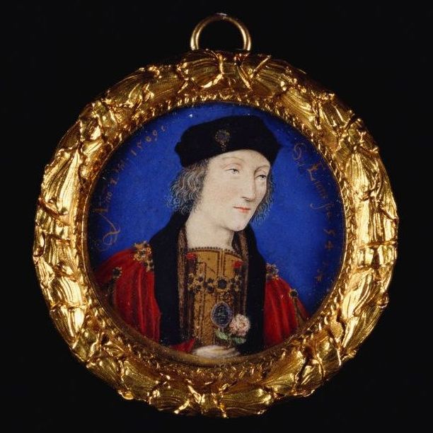 RCT's tweet photo. #HenryVII was born #OTD in 1457. This miniature is one of 4 paintings that commemorated the start of Tudor rule after Henry VII's victory over Richard III at the Battle of Bosworth in 1485. https://t.co/G600eq32iF https://t.co/eplCcfXNDQ