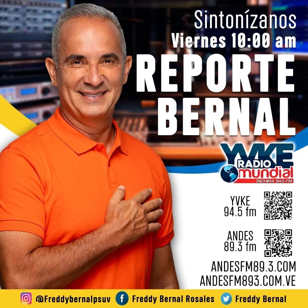 #Repost <a href="/BermudezJoseA/">Bermúdez José</a>
¡Buenas noches! Mañana viernes #28Ene desde las 10:00 AM nuestro Gobernador Freddy Bernal,  tendrá su programa radial #ReporteBernal, número 77 y el 1ero del año transmitido por YVKE Mundial 94.5 FM y vía streaming de Andes FM 89.3 <a href="/FreddyBernal/">Freddy Bernal</a>