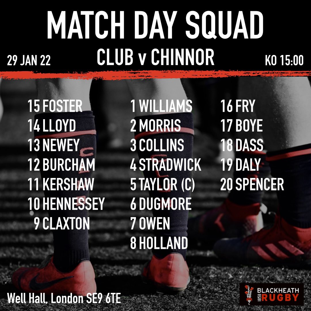 Blackheath_1858's tweet photo. We’re back at home this weekend, and welcome Chinnor RFC Thame to Well Hall. Here’s your squad list…
#blackheathruby #blackheathfc #club #returntorugby #squadlist #kentrugby #nat1 #homegame #2022rugby #blackheath #greenwich #eltham #whereclubrugbystarted #royalboroughofgreenwich https://t.co/izawE7bKRw