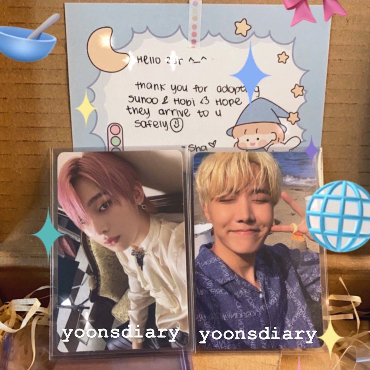 yoonsdiary's tweet photo. ﹡𓈒 ࣪ 🥣…. #mail4zz 

— thankyou @namkoollector !! YASSSSS SO MUCH SPARKS WHAHEHDHHAHAHA thanks for the great packaging it’s super cute and also the cute stickers 😁😁😁😁😁 

#fromnamkoo https://t.co/rjNkQmbnn7