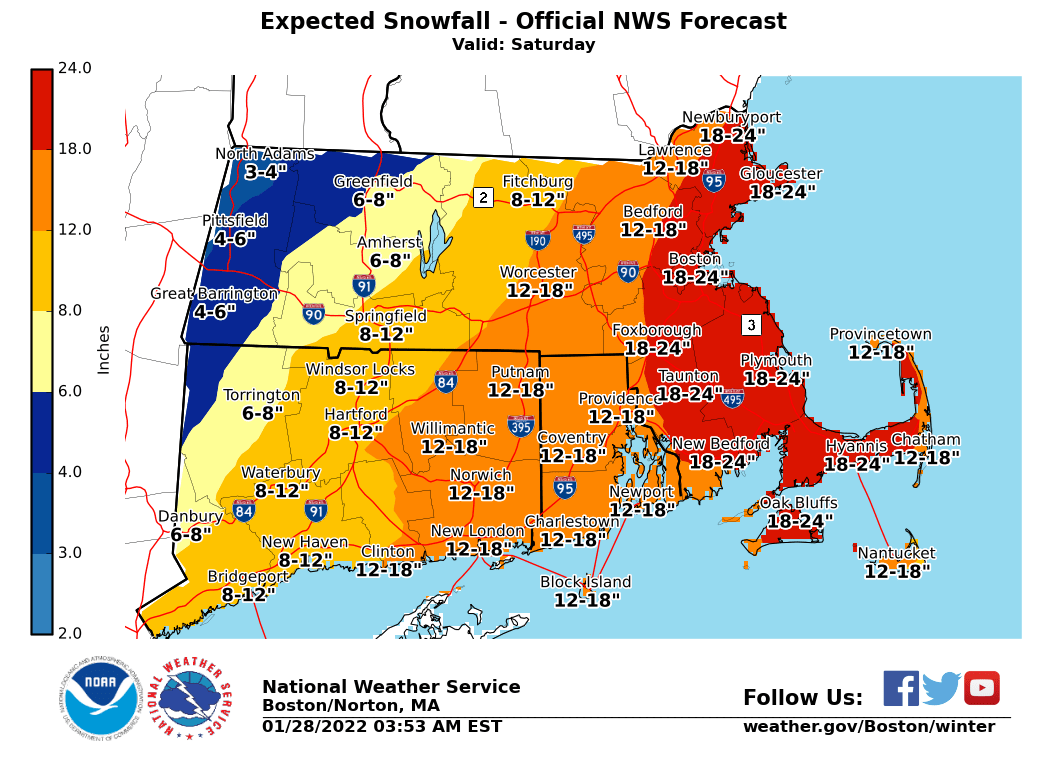 NWSBoston's tweet photo. [Friday 430 AM] Now is the time to prepare! Here are our latest thoughts on a strong coastal storm that will impact S New England tomorrow. A Blizzard Warning is in effect where confidence is highest that strong winds &amp; heavy snow will lead to low visibility. #MAwx #RIwx #CTwx https://t.co/euE8uODSGN