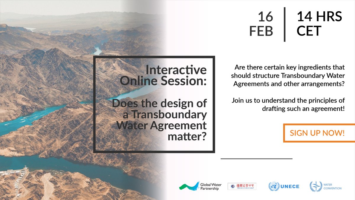 🗓️ 16 February | 14 hrs CET

Explore the importance of design in the development and implementation of agreements and other arrangements on transboundary waters.

▶️ Sign up now: bit.ly/3ALSAaD

#TransboundaryLearn #TransboundaryWaters
