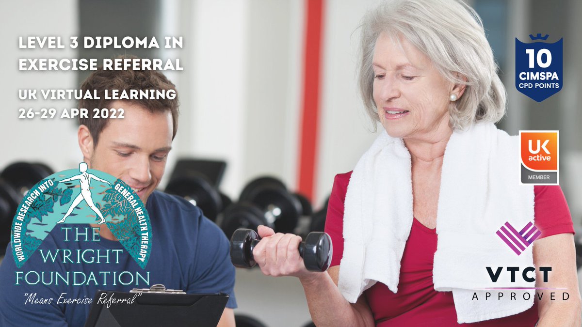 WRIGHT Foundation CIC (@wrightfounduk) on Twitter photo 12 weeks to go till our LEVEL 3 EXERCISE REFERRAL course, delivered by tutor-led virtual learning on 26-29th April 2022
Call us on 01307 469055 or complete our provisional booking form at the link below:
#ExerciseReferral <a href="/SkillsPlatform/">SkillsPlatform</a>
wrightfoundation.com/courses_book.p… 12 weeks to go till our LEVEL 3 EXERCISE REFERRAL course, delivered by tutor-led virtual learning on 26-29th April 2022
Call us on 01307 469055 or complete our provisional booking form at the link below:
#ExerciseReferral <a href="/SkillsPlatform/">SkillsPlatform</a>
wrightfoundation.com/courses_book.p…