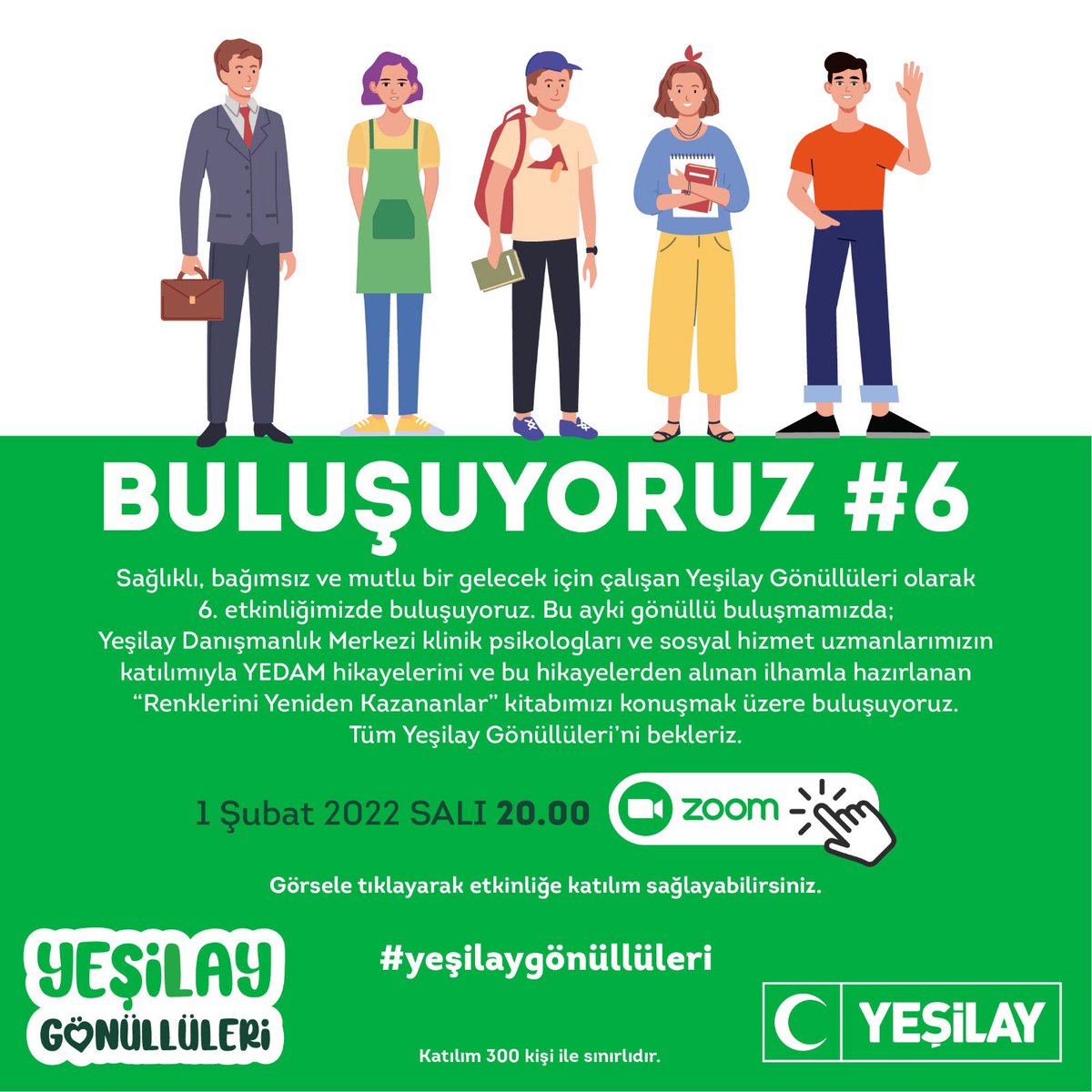 gencyesilayci's tweet photo. Sağlıklı, bağımsız ve mutlu bir gelecek için çalışan Yeşilay Gönüllüleri olarak bu ay gönüllü buluşmamızda YEDAM çalışanlarımızdan yaşanmış hikayeleri dinlemek ve "Renklerini Yeniden Kazananlar" kitabı hakkında konuşmak üzere buluşuyoruz. Tüm Yeşilay Gönüllüleri’ni bekleriz. 💚 https://t.co/1IE81YRuXV