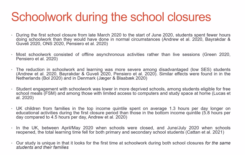 usociety's tweet image. How was #schoolwork affected during both #school closures? Nicola Pensiero, University of Southampton shares his insights this morning using our data...
 understandingsociety.ac.uk/sites/default/…

#insightslaunch

@NicolaPensiero @SotonEd @ESRC