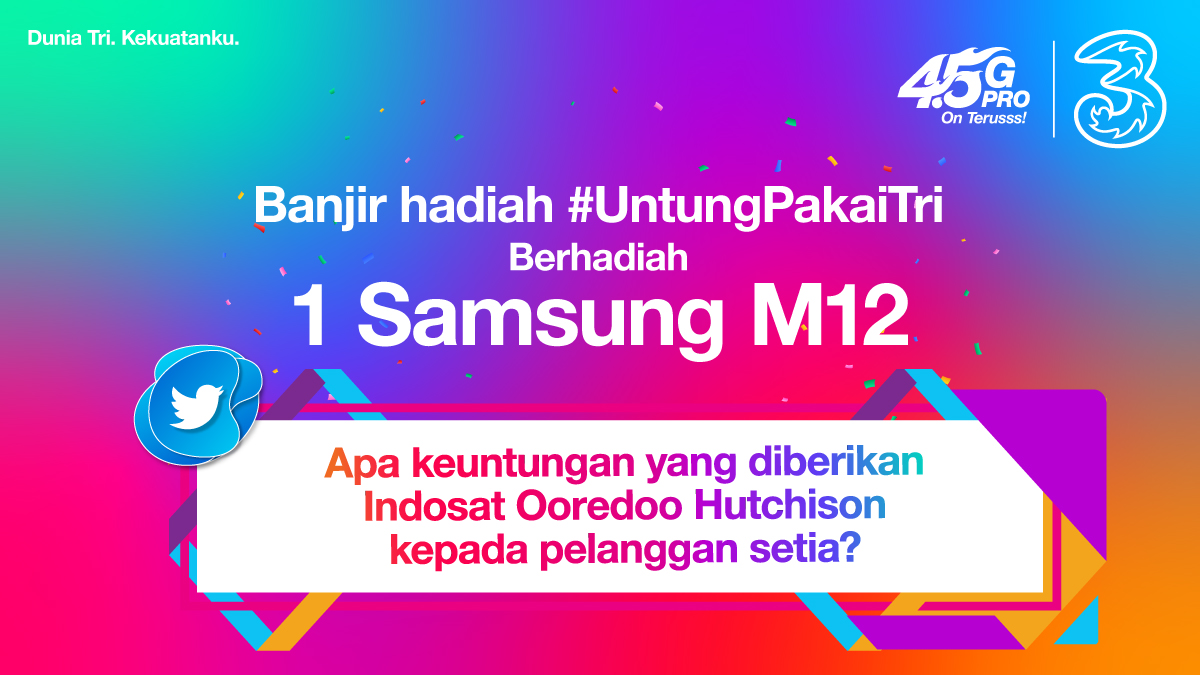 triindonesia's tweet photo. Punya HP baru? Bukan sekedar impian!

Sekarang, #triindonesia bakal bagi-bagi hadiah 1 Samsung M12 untuk 1 orang yang beruntung!

Jawab pertanyaan pada gambar di kolom reply, lalu cek mekanisme lengkapnya di tweet selanjutnya.

S&amp;K : https://t.co/VrSjNz61kD https://t.co/47b8GaIWzm