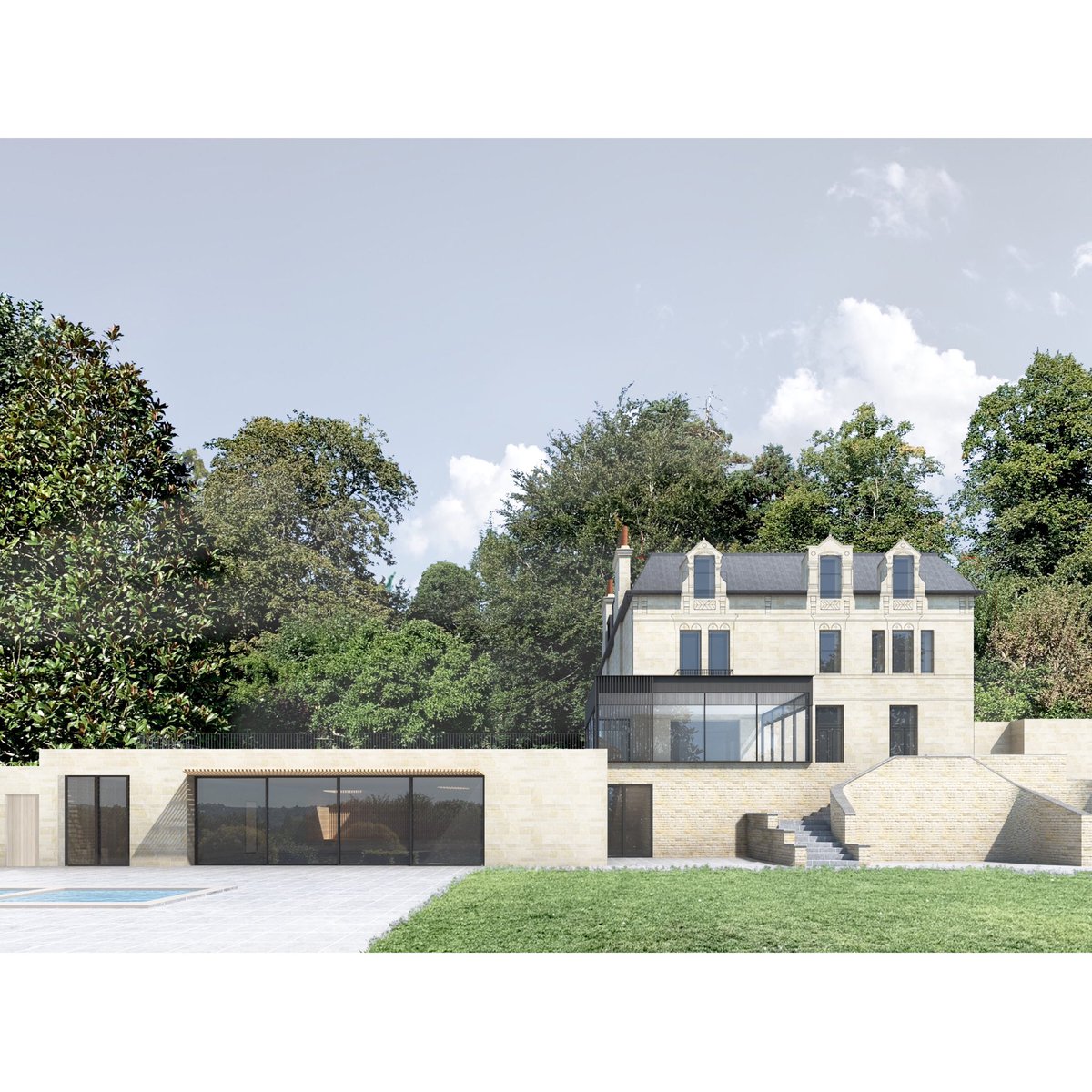 MEGArchitects's tweet photo. A contemporary house extension within the Bath Conservation Area has been designed to reduce the presence of the proposed volume by nestling the new facilities within the ground. https://t.co/HcQzI3uFpf