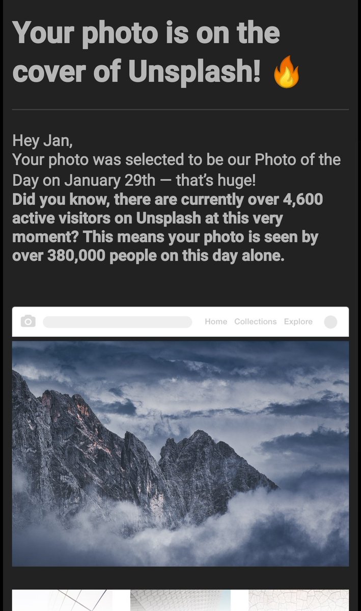 Mit über 2 Millionen Views und mehr als 45 Tausend Downloads haben wir es heute geschafft das Cover-Foto auf <a href="/unsplash/">Unsplash</a> zu stellen! Yeah!

👉🏻 
unsplash.com/photos/492e1WP…