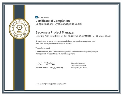daniel_olayk's tweet image. 2 certifications in January 👍
Project management certified by @LI_learning
Product management certified by @udemy

#opentowork #projectmanagement #productmanagement