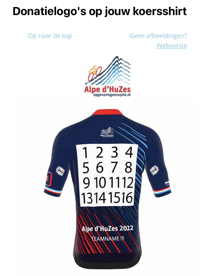 Na de toezegging van <a href="/Gourmetbv/">Gourmet</a> <a href="/BroerBV/">Broer B.V.</a> <a href="/BejoBenelux/">Bejo Benelux</a> <a href="/DeGrootenSlot/">De Groot en Slot</a> <a href="/RedFoxBlue/">RedFoxBlue</a> <a href="/parsgranen/">Parsgranen</a> en na al eerdere toezeggingen <a href="/cwiskerkeonions/">C Wiskerke Onions</a> #Jonika #TOPOnions en #JPB #Crimsun is er nog 1 plek over op het shirt voor <a href="/alpedhuzes/">Alpe d'HuZes</a> #uien #ketendenken #goeddoel #cycling #fietsen