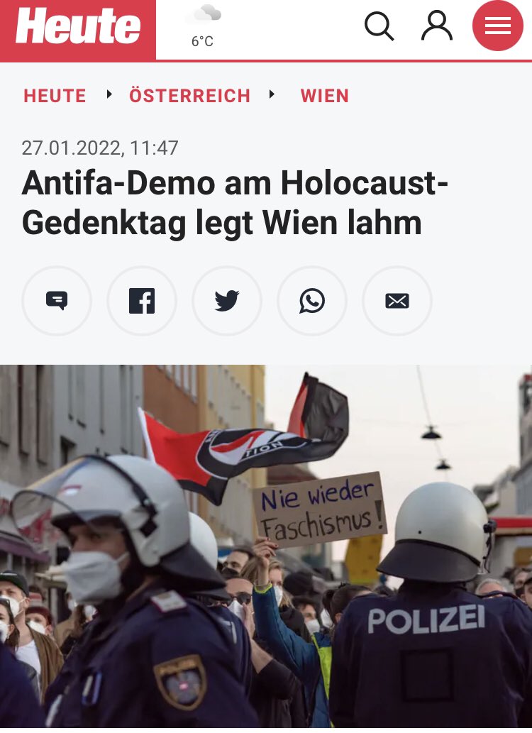 Jeden Samstag ist die halbe Innenstadt inklusive Ring wegen Coronademos gesperrt und NoGo-Area, aber eine antifaschistische Gedenkdemo, die abends ne halbe Stunde am Ring geht „legt Wien lahm“. Sure.