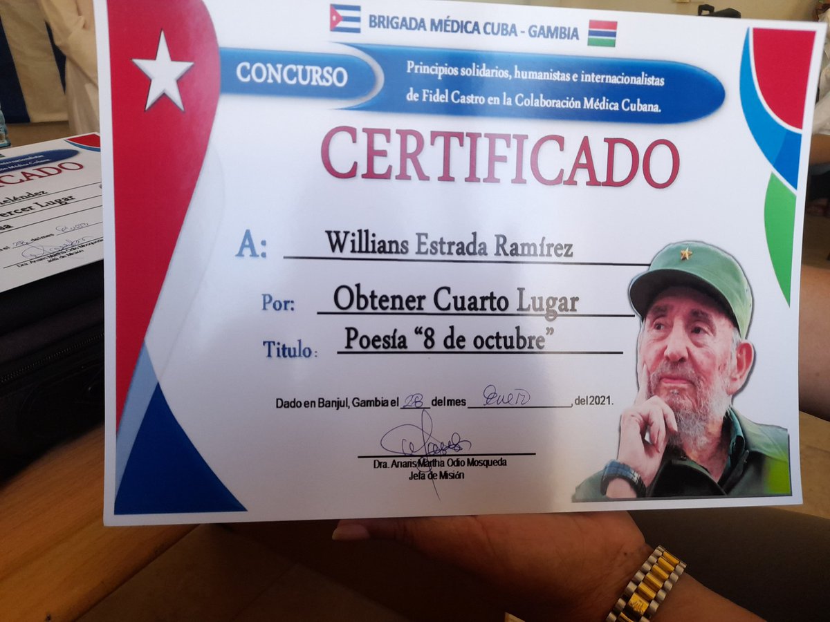 AbelendaCuba's tweet photo. #FidelPorSiempre es el mayor #Martiano que ha existido, expresan en actividad central   hoy en #Banjul en homenaje a #MartiVive de la Brigada Médica #Cubana en #Gambia @CubacooperaGh @maydolis_sosa @MaribysPerez @AnaFlav70756274 @PardoRegla https://t.co/3zMvneCGY7