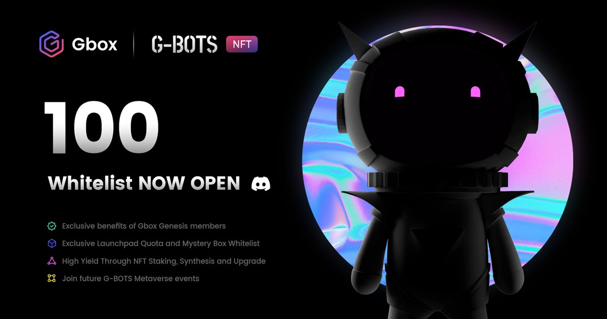 Gboxspace's tweet photo. The first batch of 100 whitelist activities of G-BOTS started in discord.

Join now 👉https://t.co/AoBXII2016

🎉10 WL spots with this post!🎉
1️⃣ Follow @Gboxspace 
2️⃣ Like &amp; RT 
3️⃣ Tag 3 friends
4⃣ Join discord and fill your discord ID in the comments

Good luck!

#NFTCommunity https://t.co/H7D9SzCNzr